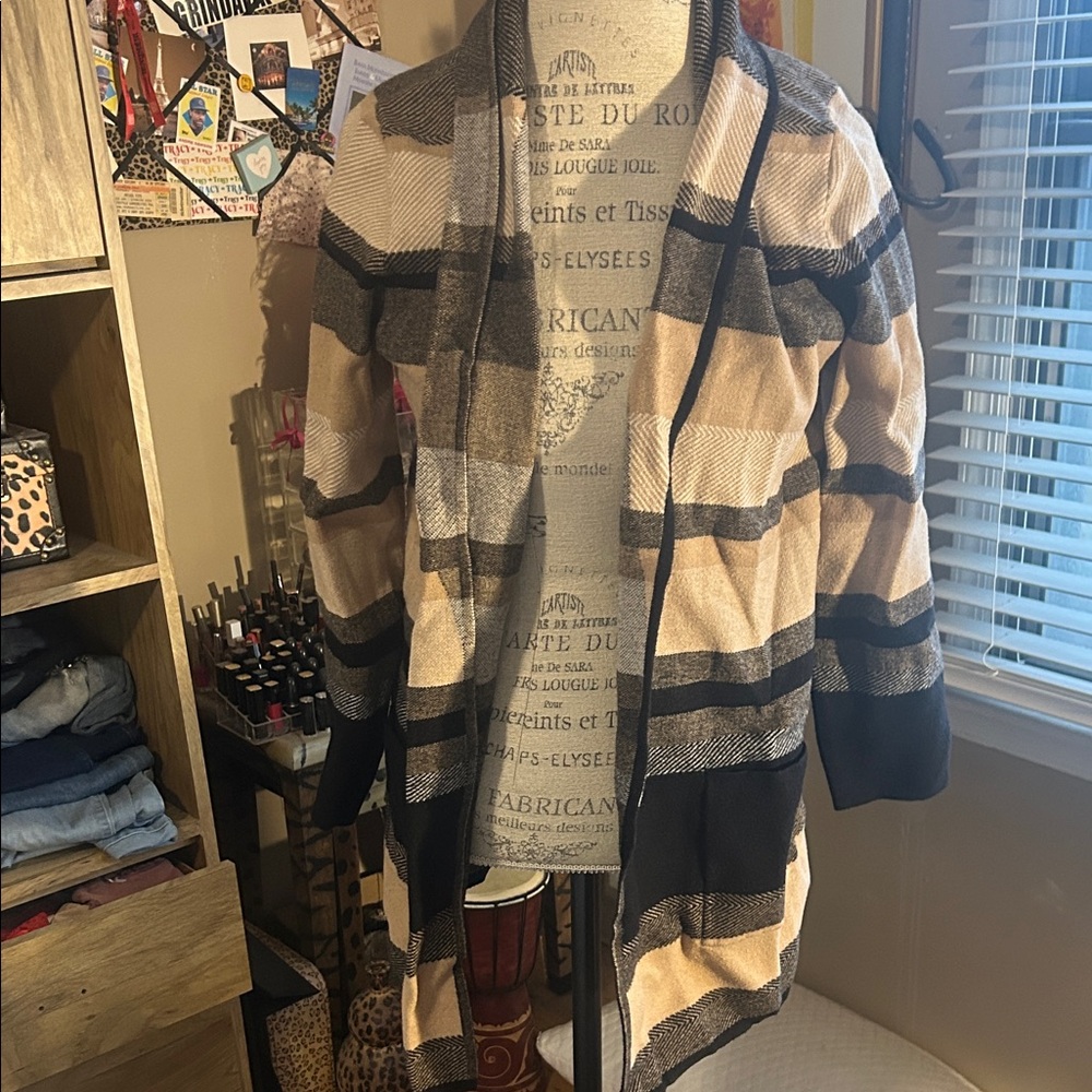 Jones New York Brown and Black Knit Cardigan - Medium